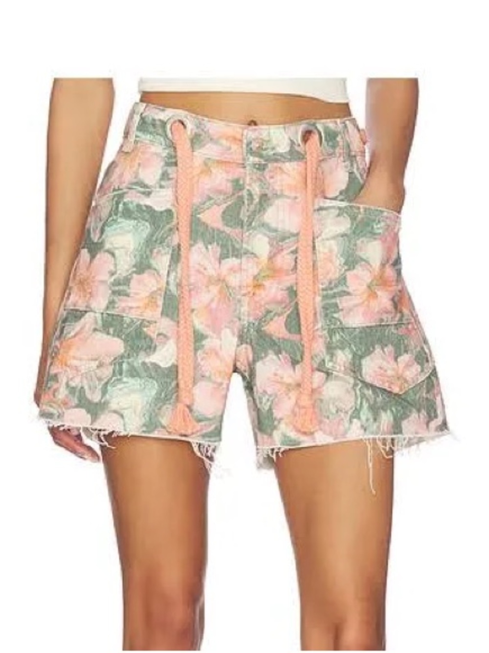 Free People Moxie Floral High Waisted Denim Shorts